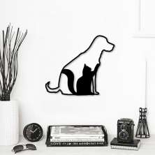 Quadro Escultura Cachorro Gato 80x70 Preto