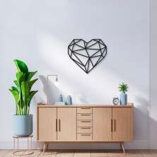 Quadro Escultura Coração Poligonal 60x51 Preto