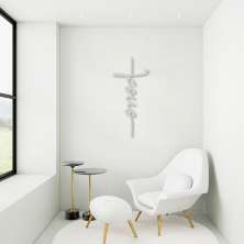 Quadro Escultura Cruz de Jesus Frase 60x27 Cinza