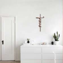 Quadro Escultura Cruz de Jesus Frase 60x27 Marrom