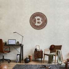Quadro Escultura Crypto Bitcoin 120x120 Marrom