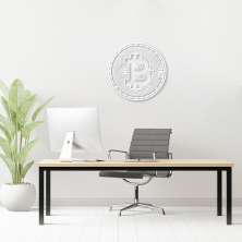 Quadro Escultura Crypto Bitcoin 60x60 Branco