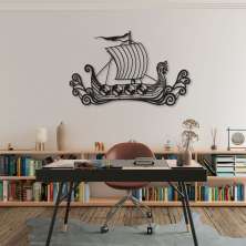Quadro Escultura Drakkar Viking 120x74 Preto