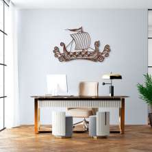 Quadro Escultura Drakkar Viking 80x49 Marrom