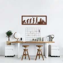 Quadro Escultura Evolução Humana Motoqueiro 150x55 Marrom
