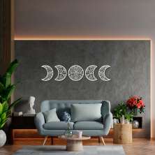 Quadro Escultura Fases da Lua Boho Arabesco 30x135 Branco