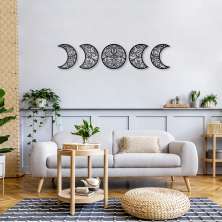Quadro Escultura Fases da Lua Boho Arabesco 45x203 Preto
