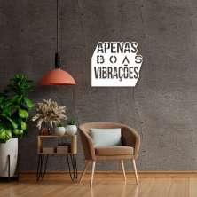 Quadro Escultura Frase Boas Vibrações 60x52 Branco