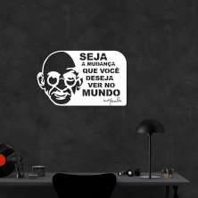 Quadro Escultura Frase Gandhi Seja a Mudança 100x61 Branco