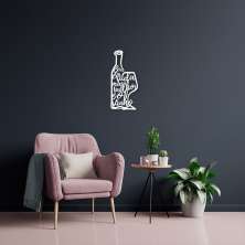 Quadro Escultura Garrafa e Taça de Vinho Frase 100x45 Branco