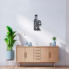 Quadro Escultura Garrafa e Taça de Vinho Frase 100x45 Preto