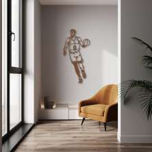 Quadro Escultura Jogador de Basquete JY 100x49 Marrom