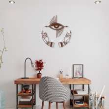 Quadro Escultura Mãos e Olho Boho 120x110 Marrom