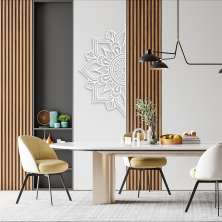 Quadro Escultura Mandala Floral Geometrico C 60x59 Branco
