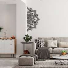 Quadro Escultura Mandala Floral Geometrico C 60x59 Preto