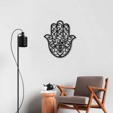 Quadro Escultura Mandala Mão de Hamsa Aramado 60x54 Preto