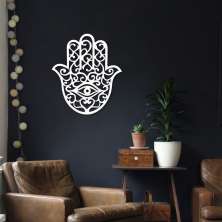 Quadro Escultura Mandala Mão de Hamsa Aramado 90x82 Branco