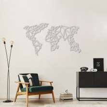 Quadro Escultura Mapa Mundi Poligonal 100x56 Cinza