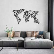 Quadro Escultura Mapa Mundi Poligonal 120x67 Preto