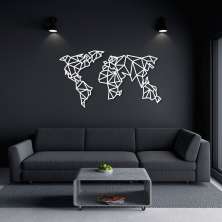 Quadro Escultura Mapa Mundi Poligonal 80x44 Branco