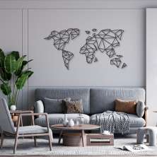 Quadro Escultura Mapa Mundi Poligonal Clean 100x50 Preto