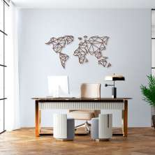Quadro Escultura Mapa Mundi Poligonal Clean 120x60 Marrom