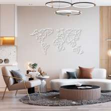 Quadro Escultura Mapa Mundi Poligonal Clean 150x75 Branco