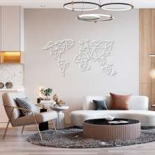 Quadro Escultura Mapa Mundi Poligonal Clean 200x101 Branco