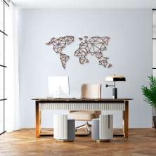 Quadro Escultura Mapa Mundi Poligonal Clean 200x101 Marrom