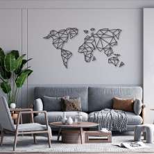 Quadro Escultura Mapa Mundi Poligonal Clean 250x126 Preto