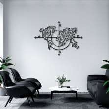 Quadro Escultura Mapa Mundi Rosa dos Ventos 120x86 Preto