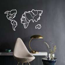 Quadro Escultura Mapa Mundi Rostos Branco 120x67 Branco