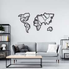 Quadro Escultura Mapa Mundi Rostos Preto 120x67 Preto