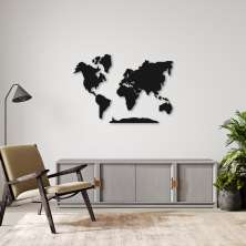 Quadro Escultura Mapa Mundi com Antártida 150x103 Preto