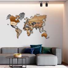 Quadro Escultura Mapa Mundi com Madeira 240x145 Preto