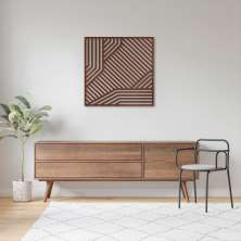 Quadro Escultura Painel Abstrato Waves Quadrado 60x60 Marrom