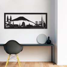 Quadro Escultura Pontos Turisticos da Ásia 80x29 Preto
