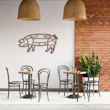 Quadro Escultura Porco Cortes de carne 100x50 Marrom