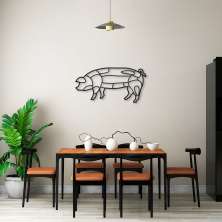 Quadro Escultura Porco Cortes de carne 100x50 Preto
