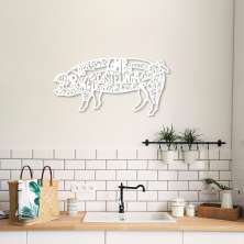 Quadro Escultura Porco Nome Cortes de Carne 100x50 Branco