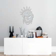 Quadro Escultura Rainha Caveira com Coroa 120x90 Cinza