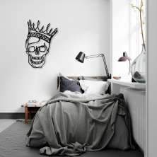 Quadro Escultura Rei Caveira com Coroa One Line 80x52 Preto