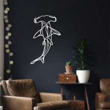 Quadro Escultura Tubarão Martelo One Line 100x61 Branco