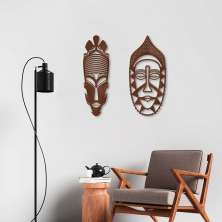 Quadro Escultura de 2 Carrancas 100x103 Marrom