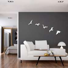 Quadro Escultura de 5 Pássaros 128x287 Branco
