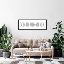 Quadro Fases da Lua Drawn Art 5 60x21 Caixa Preto