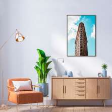 Quadro Flatiron Building New York 43x30 Filete Marrom