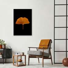 Quadro Folha Amarela Ginkgo Biloba 43x30 Filete Branco