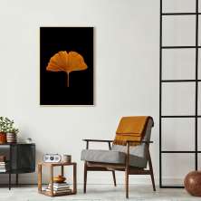 Quadro Folha Amarela Ginkgo Biloba 43x30 Filete Marfim
