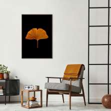 Quadro Folha Amarela Ginkgo Biloba 43x30 Filete Marrom